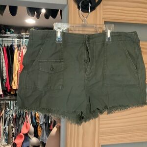 Olive Green Women's Utility Frayed Hem Shorts